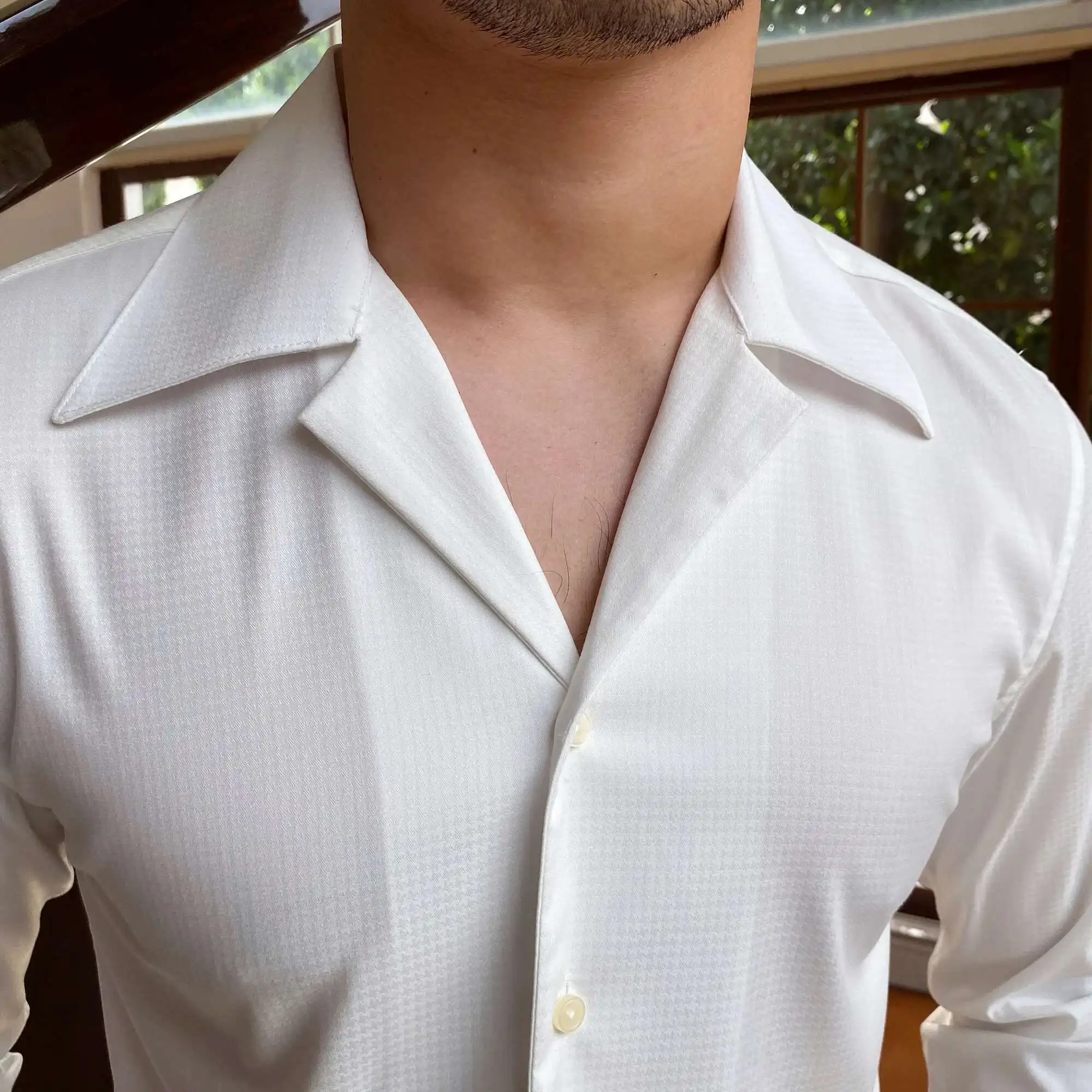 Summer Wrinkle Resistant Bird Check Dark Check Cuban Collar Shirt  Men Business Shirt British Shirt Trend Men Shirt Tuxedo Shirt