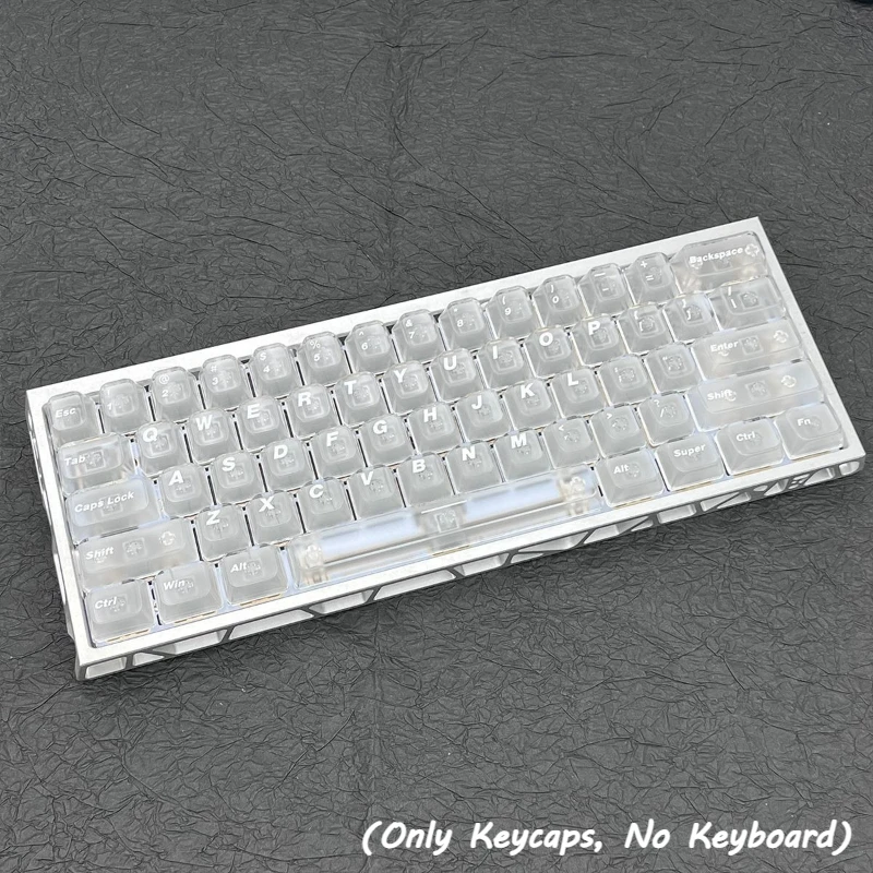 117 Keys Fog Transparent Keycaps OEM Profile White Font Shine Through Keycaps Cross Stem Set Key Caps for Mechanical Keyboard