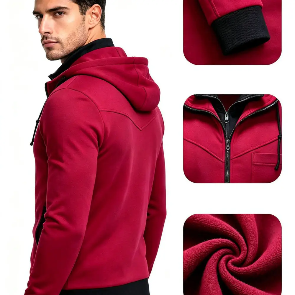 Fashion Mens Casual Hoodie Long Sleeve Spring Autumn Sportswear Comfortable Fitness Workout Tops Slim Fit Solid Outerwear