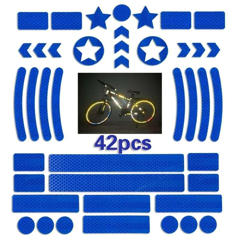 42PCS Bicycle Body Reflective Sticker Night Safety Logo Grid Stripe Warning Strip MTB Scooter  Helmet Body Reflective Sticker