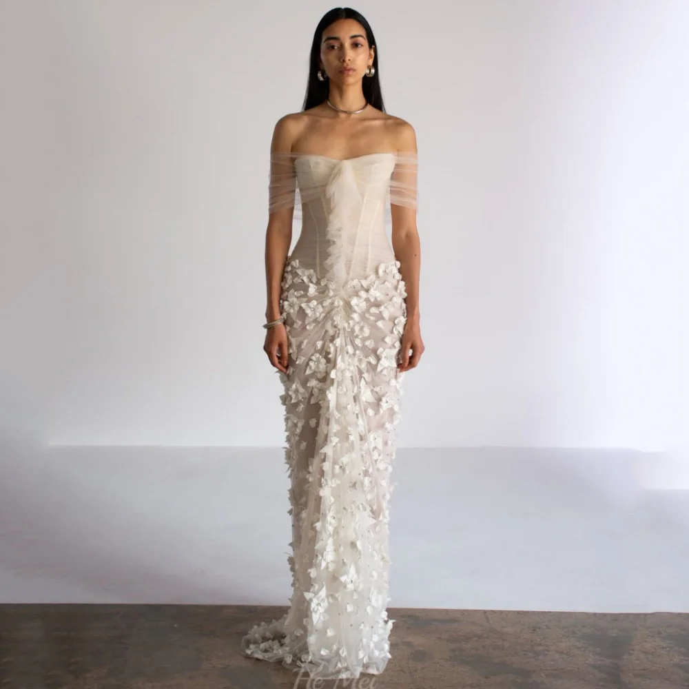 Vestidos de fiesta personalizados con flores 3D, vestido de noche sin tirantes de tul, vestidos de noche vintage de tul, elegantes.