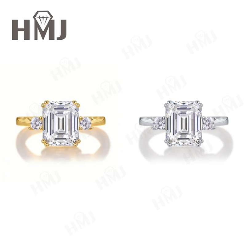 Moissanite Ring 925 Sterling Silver D Color VVS1 Emerald Cut Classic Engagement Ring Fine Jewelry Anniversary Gift for Her