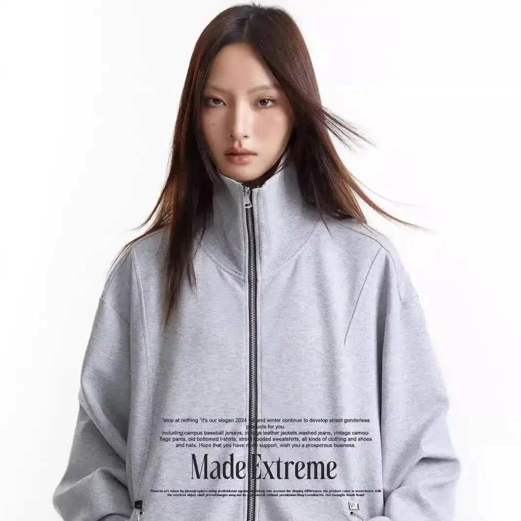 المرأة سترة بلوزات 2025 الخريف الرجال القطن السائل الوقوف طوق البلوز سترة عادية كلينفيت صورة ظلية ريترو ستايل