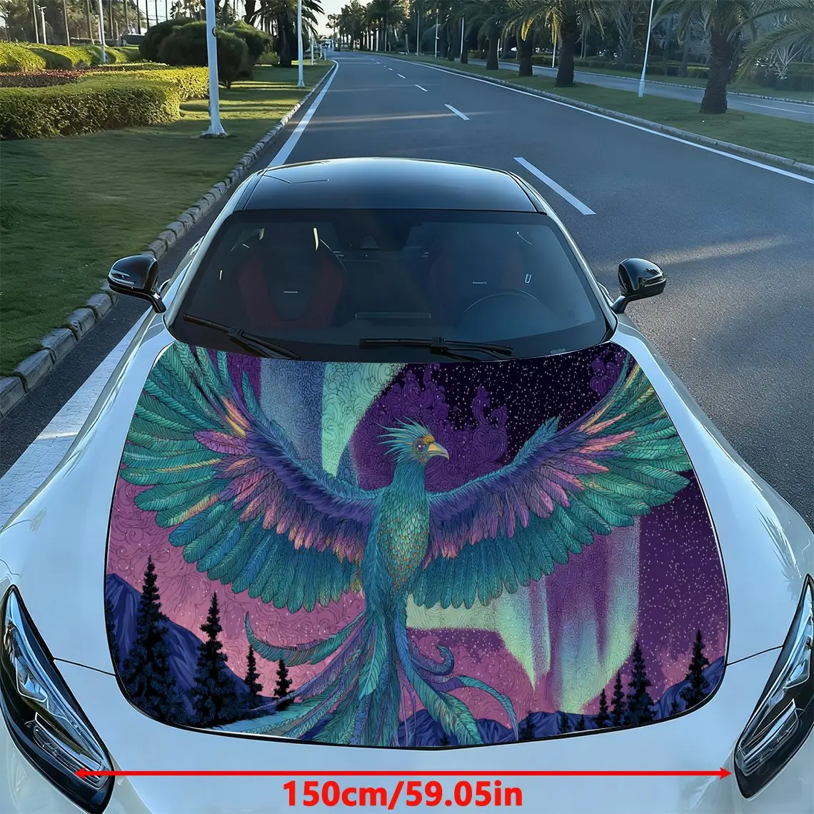 Blue Phoenix Aurora Starry PVC Car Hood Wraps, Self-Adhesive Waterproof Car Bonnet Decal Sticker, Car Decoration Protection Stic