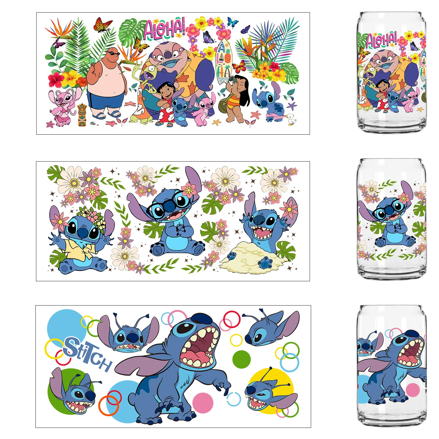 

Summer Vibe Cute Stitch Easy peel waterproof DIY Decals 3D transfers uvdtf stickers 16oz uv dtf tumbler cup wraps sticker