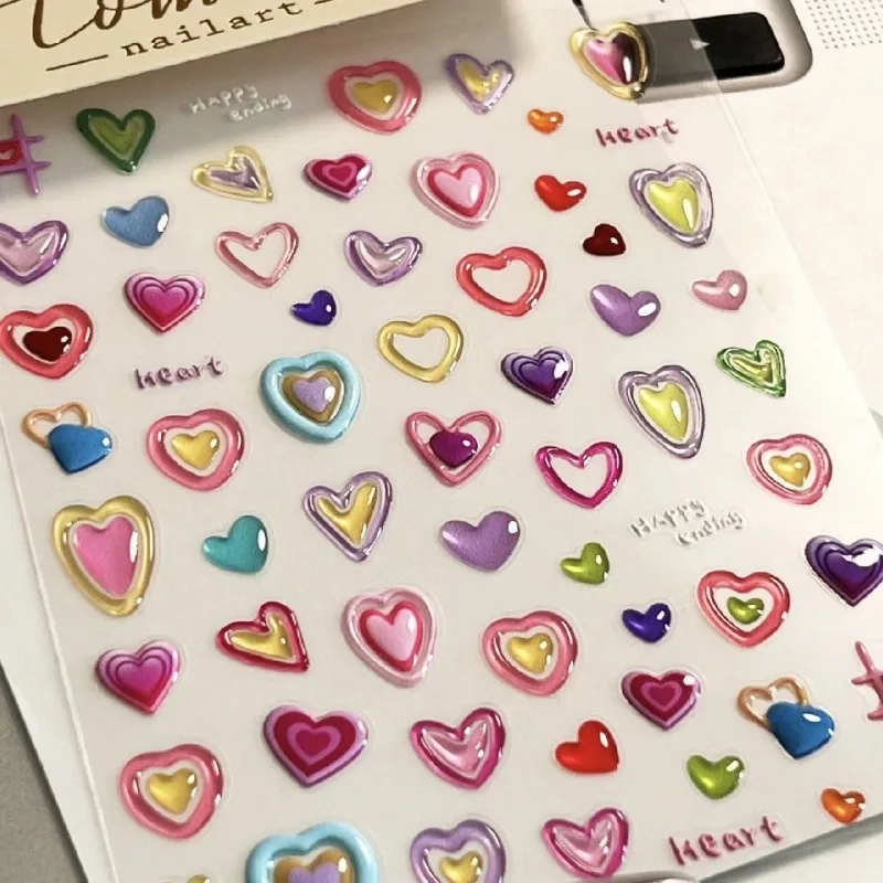Colorful Dopamine Jelly Scrapbook Stickers 3D Pink Heart Decal Cute Heart Pattern for DIY Journal  Kawaii Nail Decals for Girls