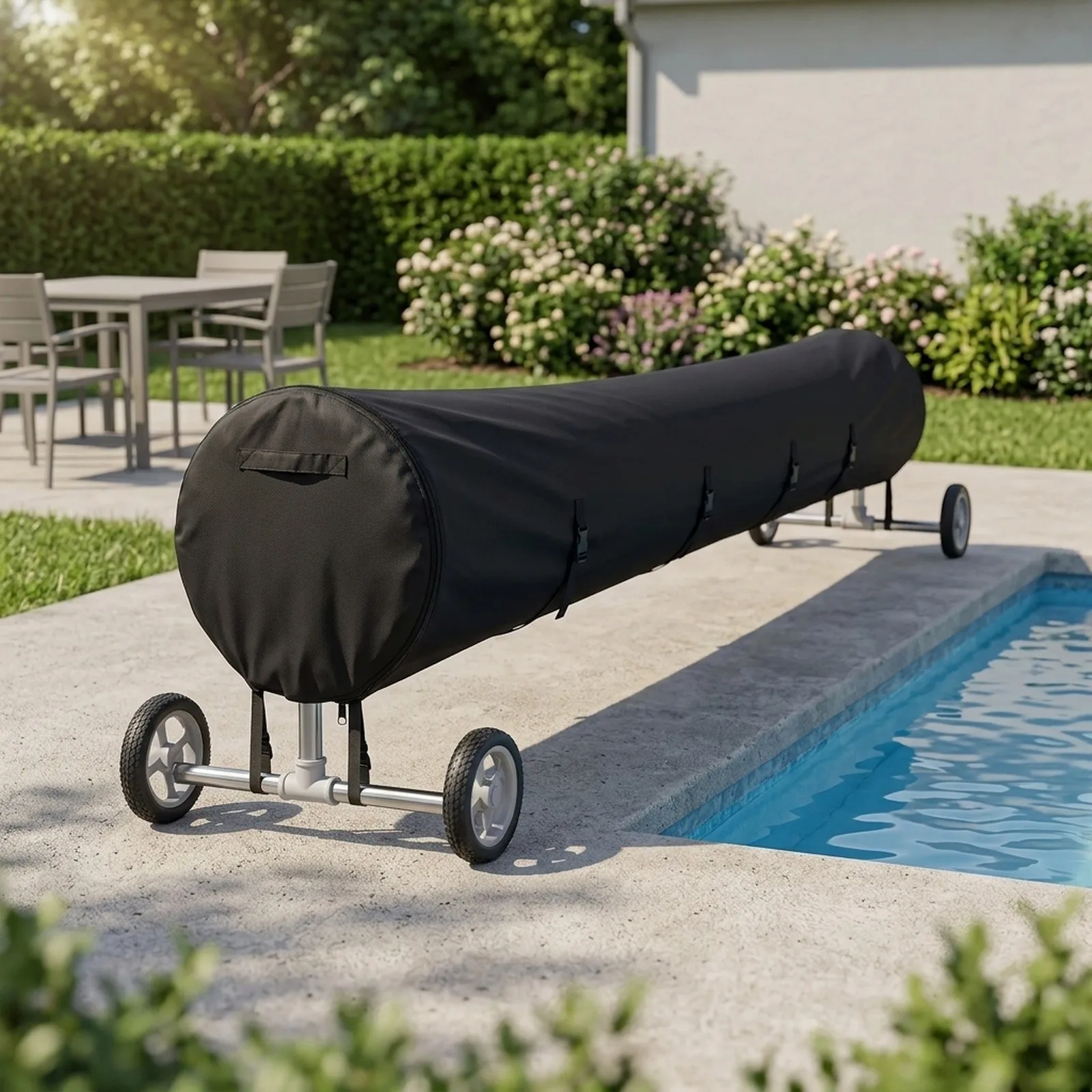 Winter Pool Protection 16 18 20 24FT Easy Maintenance Pool Reel Heavy-Duty Pool Cover Waterproof Adjustable Straps