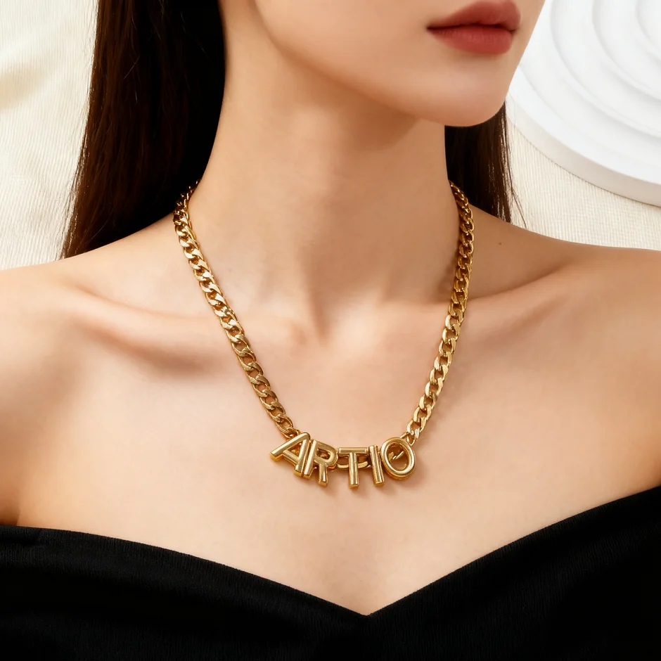 

Customized Name Necklace Personalized Custom Letter Cuban Necklace Stainless Steel Jewelry Women's Christmas Gift