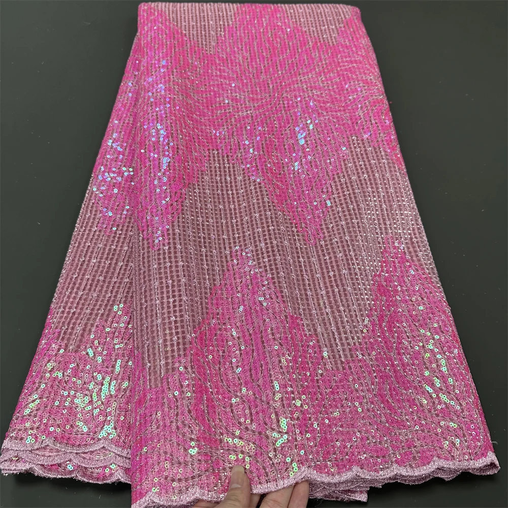 African Nigerian 2024 Latest High Quality  With Tulle Sewing Lace Fabric Guipure Embroidery Dresses Sequins 5yards hz1133