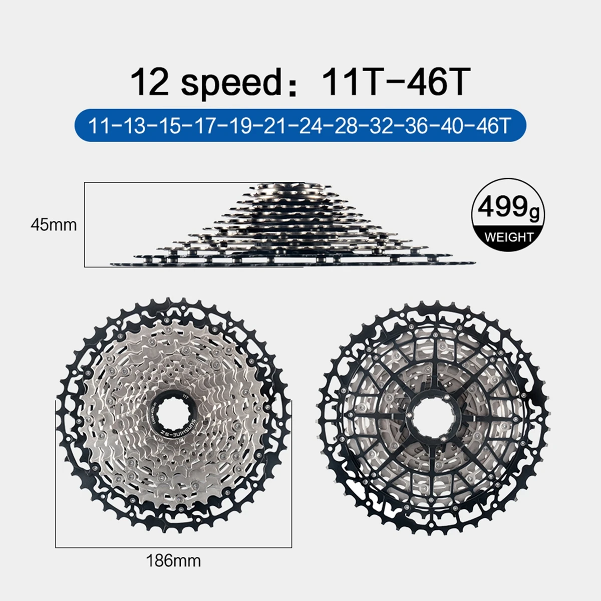 Sunshine Mountainbike 12S Kassette MTB 40T 42T 45T 46T 48T 50T 52T 12V K7 Off Road Fahrrad Kettenrad 12 Geschwindigkeit für Shimano M6100 – Detail 21
