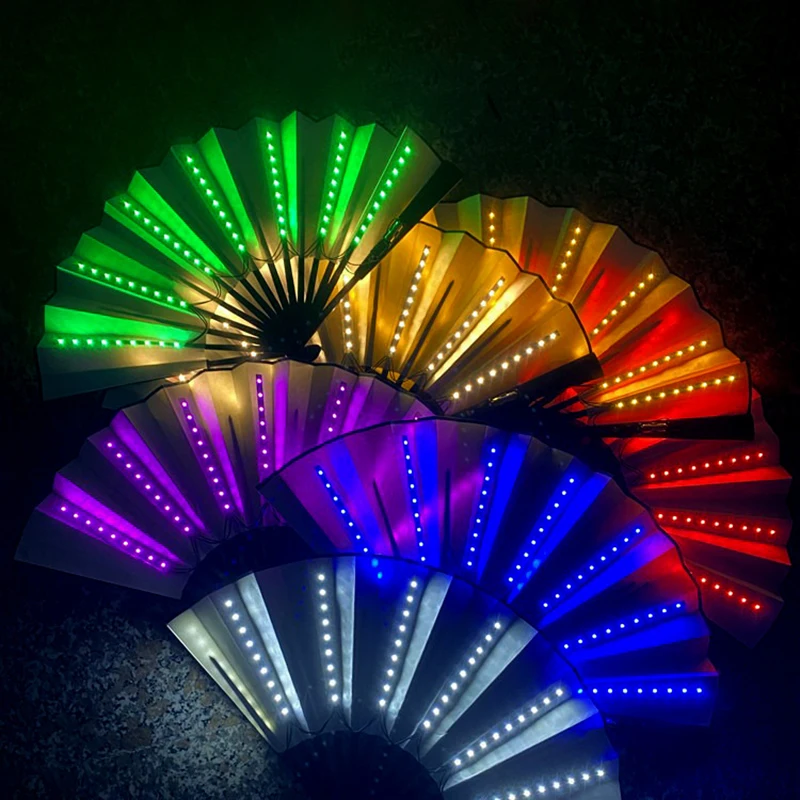 

E5 Glow Folding Hand Portable Fan LED Light Up Handheld Mini Fans for Rave Festival Party Night Club Bar Dancing Fluoresce Props