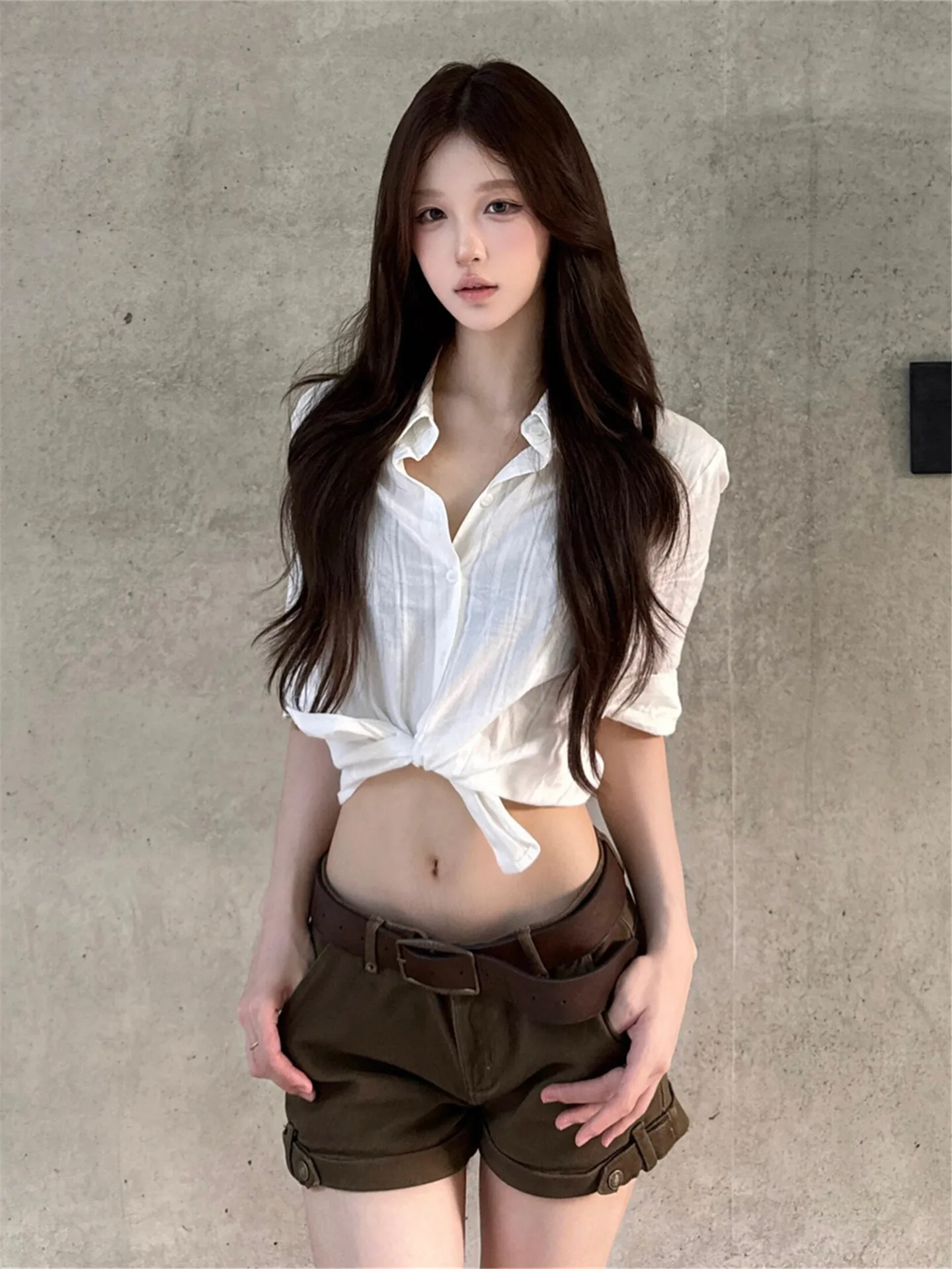 

American Style Retro Military Green Low Waist Denim Shorts Women Summer Slimming Design Sexy Girl Workwear Hot Pants