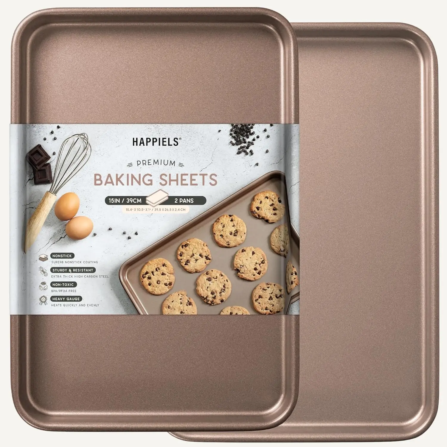 

Nonstick 15x10 inch Baking Sheet Set of 2 | PFOA & BPA Free Carbon Steel Cookie Sheets | Oven Cooking Pans & Jelly Roll Pan