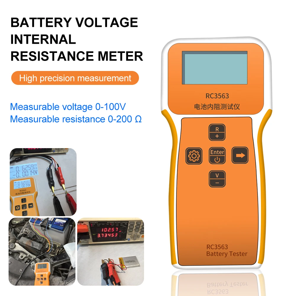 Battery Internal Resistance Tester Voltmeter with LCD Display, Rechargeable Voltage Resistance Meter for Lithium Battery, RC3563