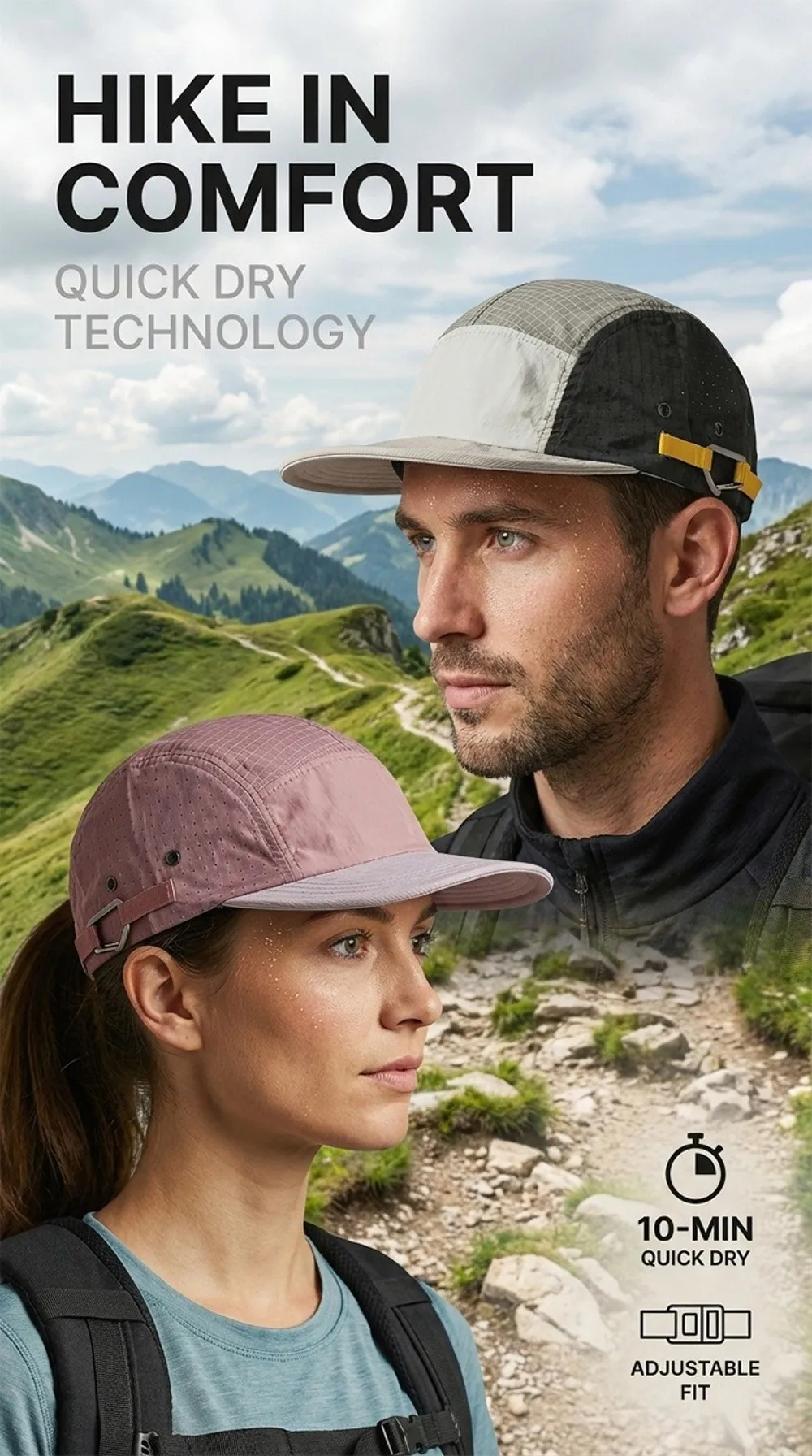5-Panel Herren Baseballkappen Farblich Abgestimmte Leichte Schnelltrocknende Kappe Outdoor Camping Sonnenschutz Entenschnabel-Kappe – Detail 3