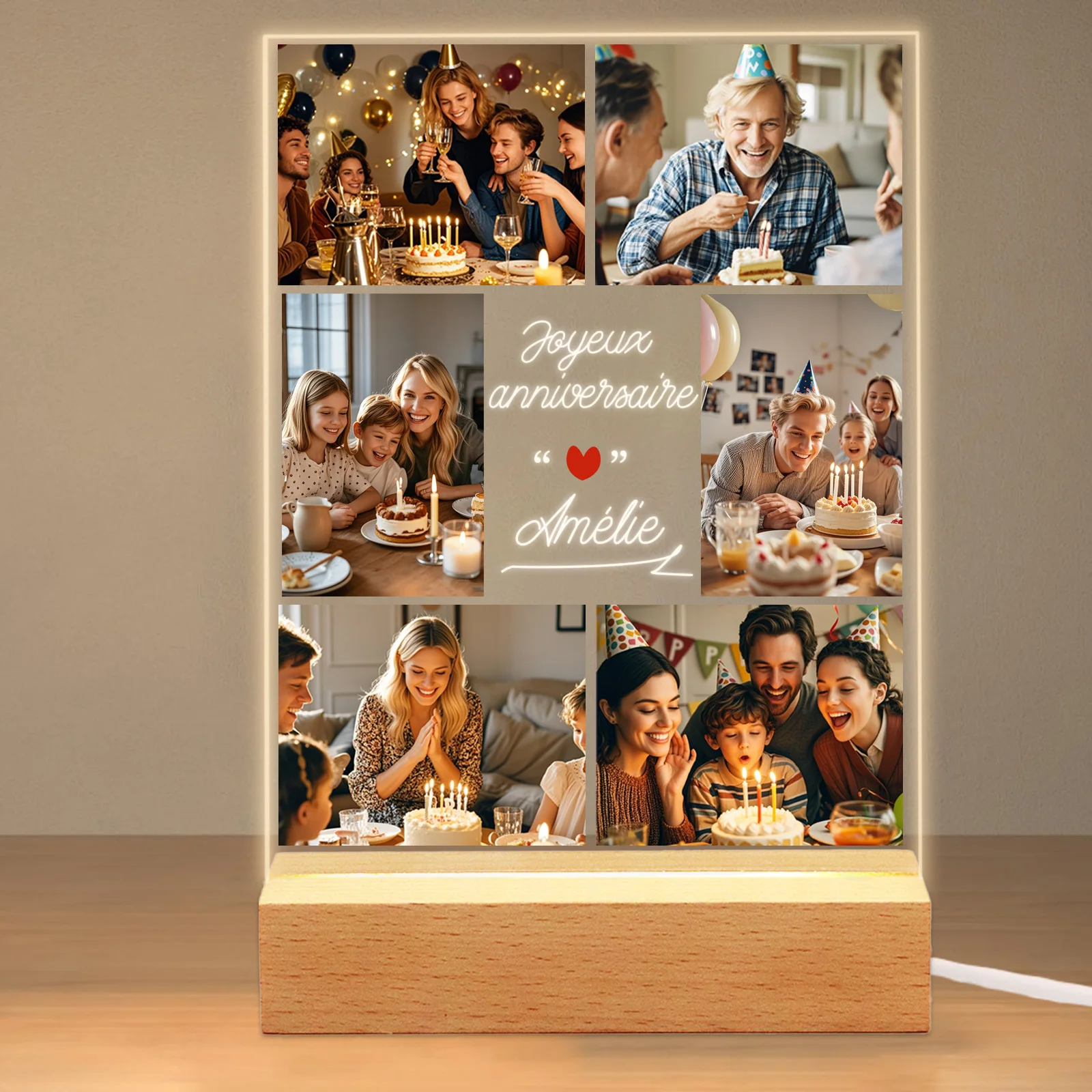 Plaque Photo Acrylique Personnalisée – Veilleuse d'Anniversaire sur Mesure, Cadre Photo LED – Cadeau de Saint-Valentin pour Elle, Fille, Sœur