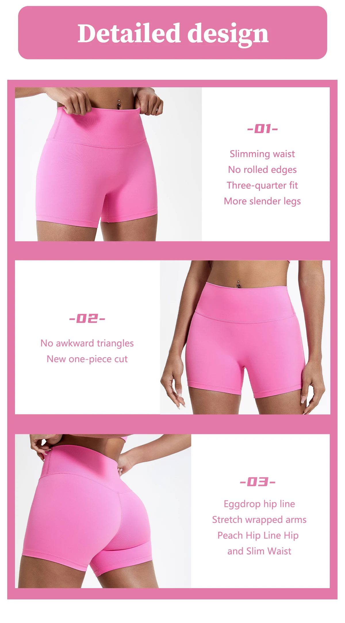 Hochgeschnittene Damen-Sportshorts Push-Up Gym-Leggings Weiche Schnelltrocknende Workout-Fitness-Laufbekleidung Yoga-Trainingsshorts – Detail 3