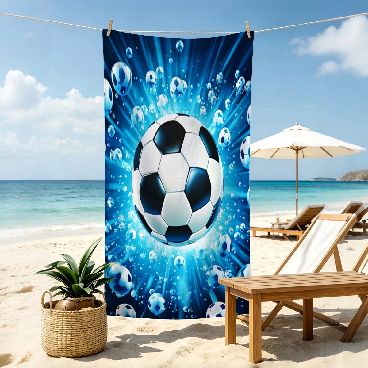 1pc football printed beach towel, ultra-fine fiber absorbent quick drying bathroom towel, swimming towel, ideal beach essentials