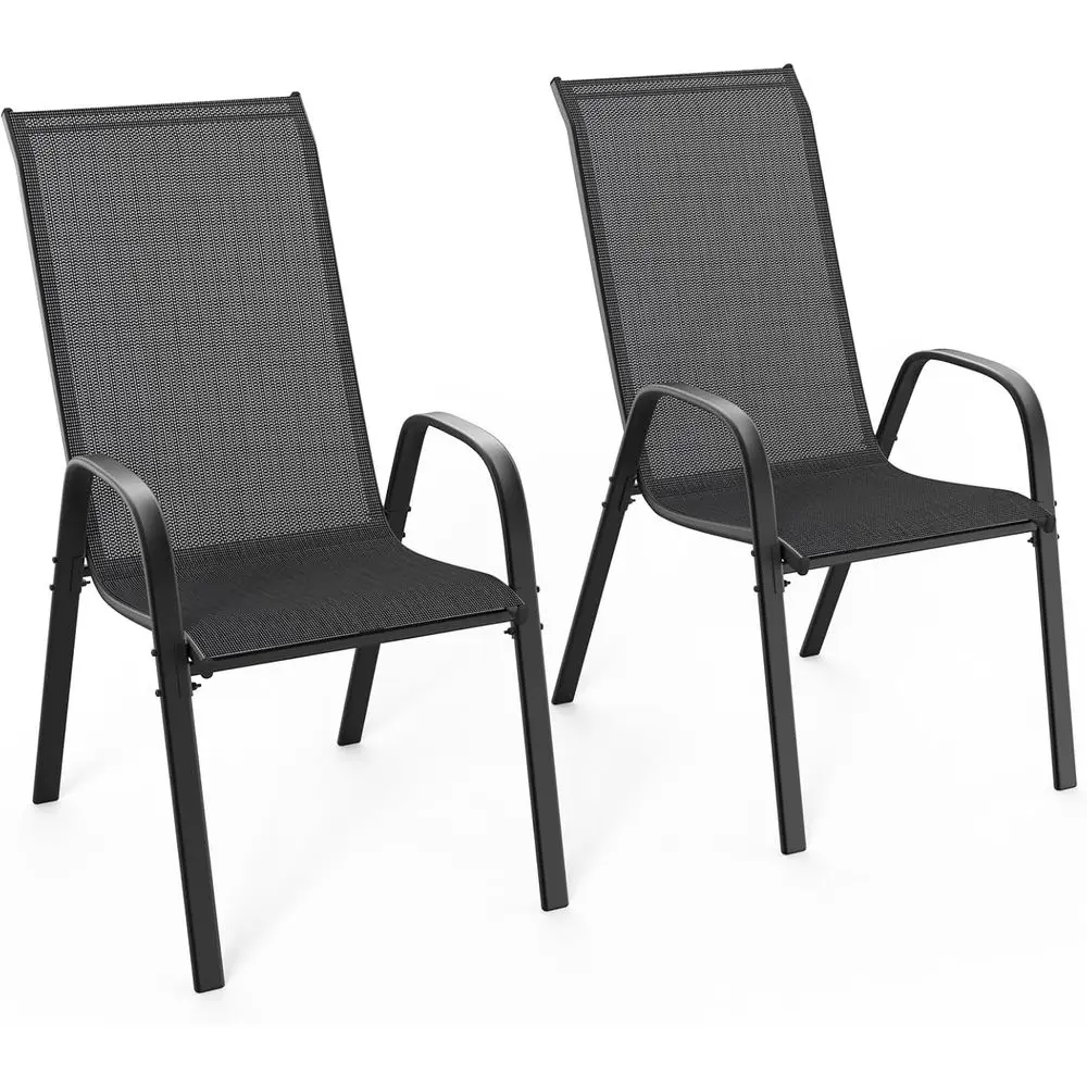 

Stackable Outdoor Dining Chairs Set of 2 - Comfortable Sling High Back with Armrests for Patio, Poolside, Garden, Black
