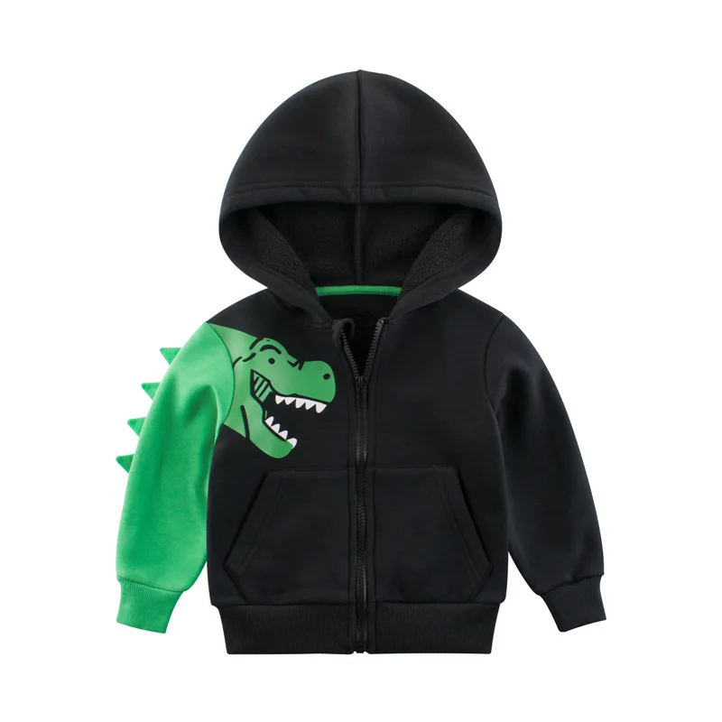 2024 Spring Dinosaurs Cartoon Hoodie Clothes for Boys Girls Fleece Cotton Zipper Casual Simplified Coat Sweatshirt Clothing