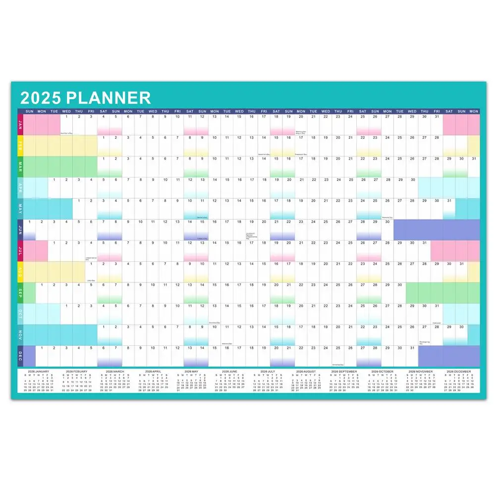 Erasable Calendar Planner English Wall Calendar Home Wall Personalised Paper Decoration New Blue 2025 Calendar Year Calenda R2R6