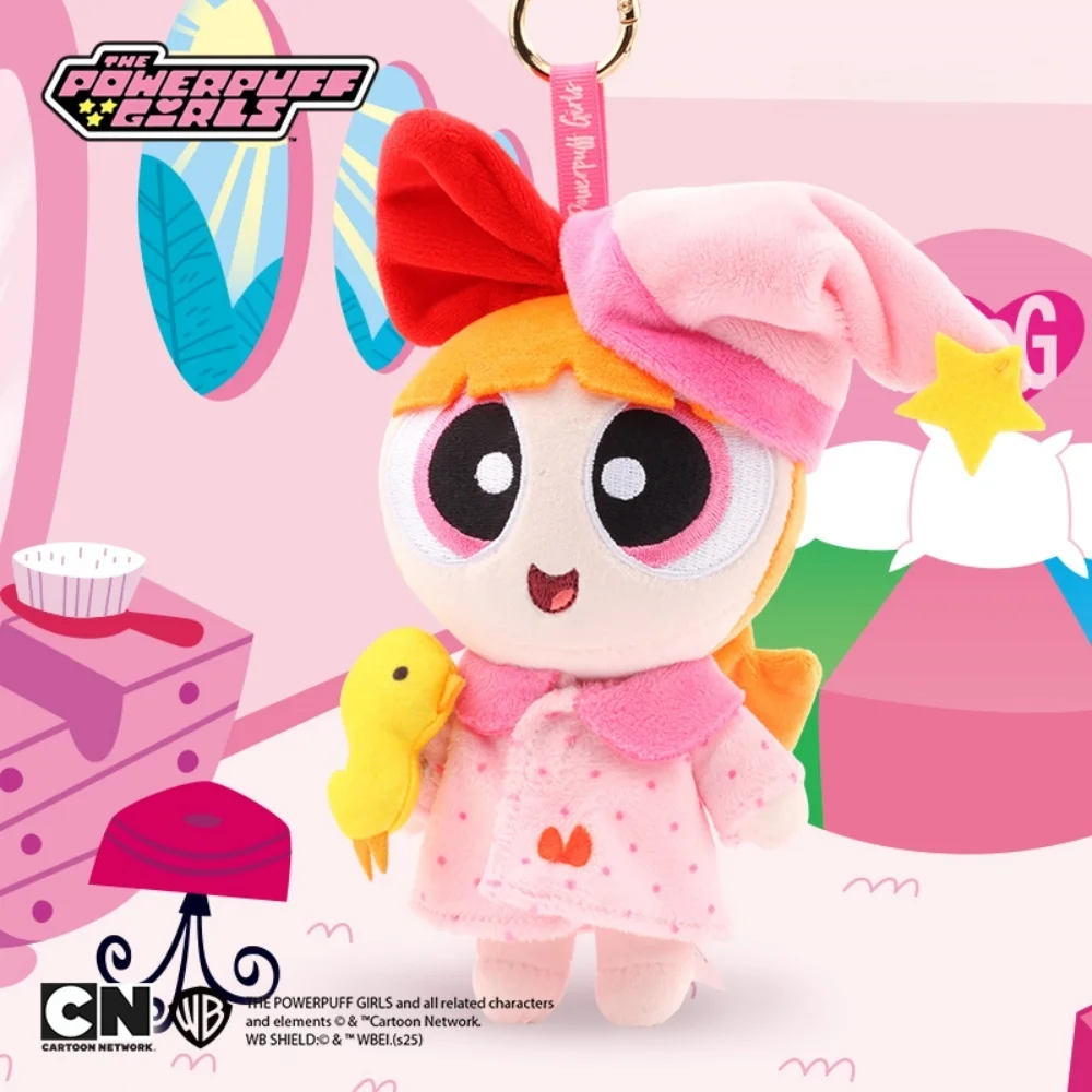 15cm anime o powerpuff meninas bonecas brinquedos flor bolhas buttercup chaveiro de pelúcia saco dos desenhos animados ornamentos boneca pendurado presentes da menina