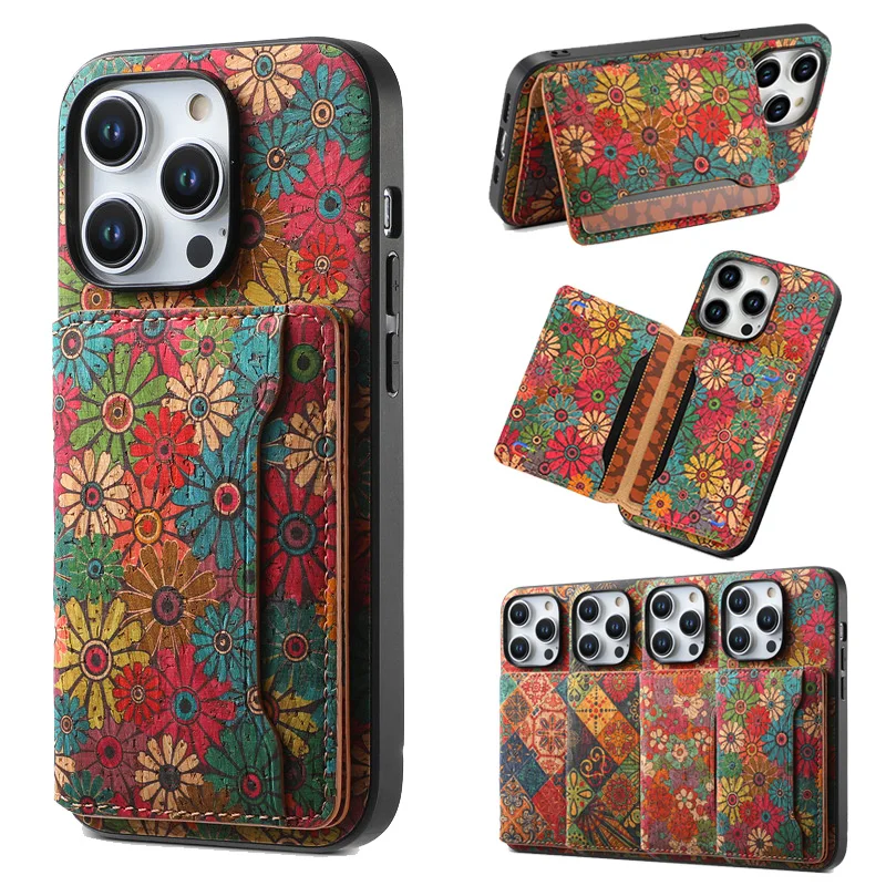 Luxury Flower Figure Card Holder Wallet Leather Case For iPhone 11 12 13 14 15 Pro Max Plus XS Max XR 7 8 SE 2022 Back Cover