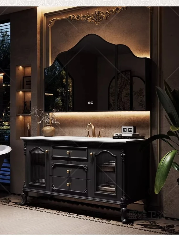 

High-end custom French retro bathroom cabinet combination hot bending integrated basin toilet washstand