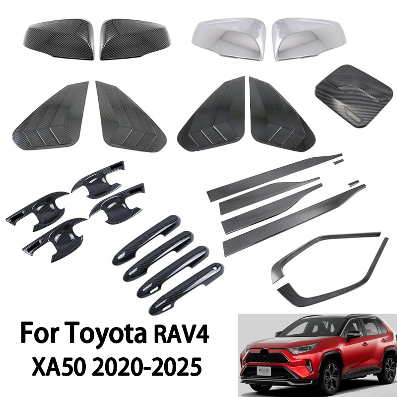 

For Toyota RAV4 XA50 2020-2025 ABS Carbon Fiber Rearview Mirror Cover Tailgate Trim Door Handle Decal Body Decorative Accessorie
