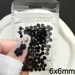 100pcs Black Rose Resin Nail Charm 3D Glitter Camellia Rose (6/8mm) Nail Rhinestones Flatback Cute Flower Nail Craft Jewelry $R6