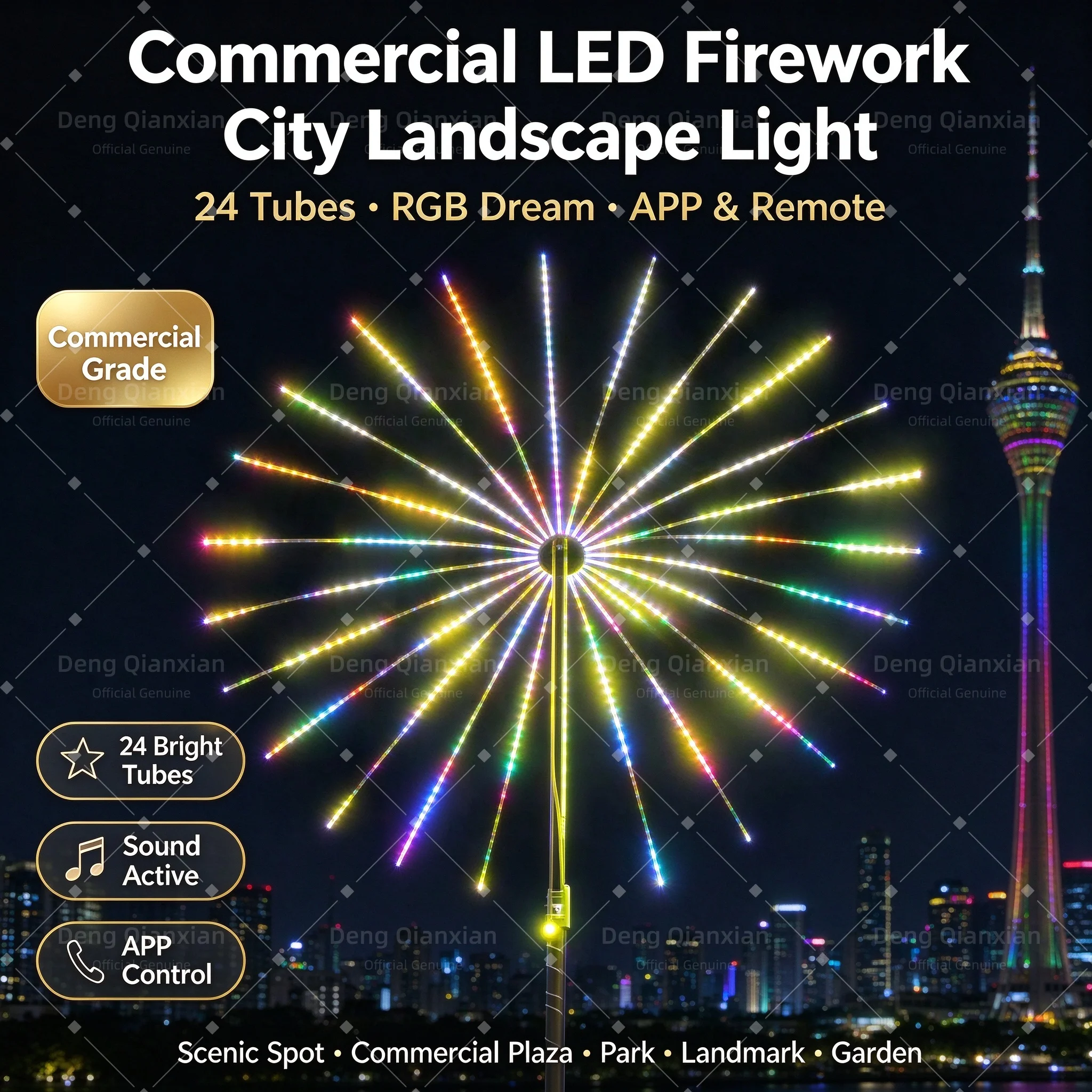 New Year Firework Lights 2026, Programmable RGB Strobe, Double-Sided Glow, Waterproof, Windmill Rotating Square Decor