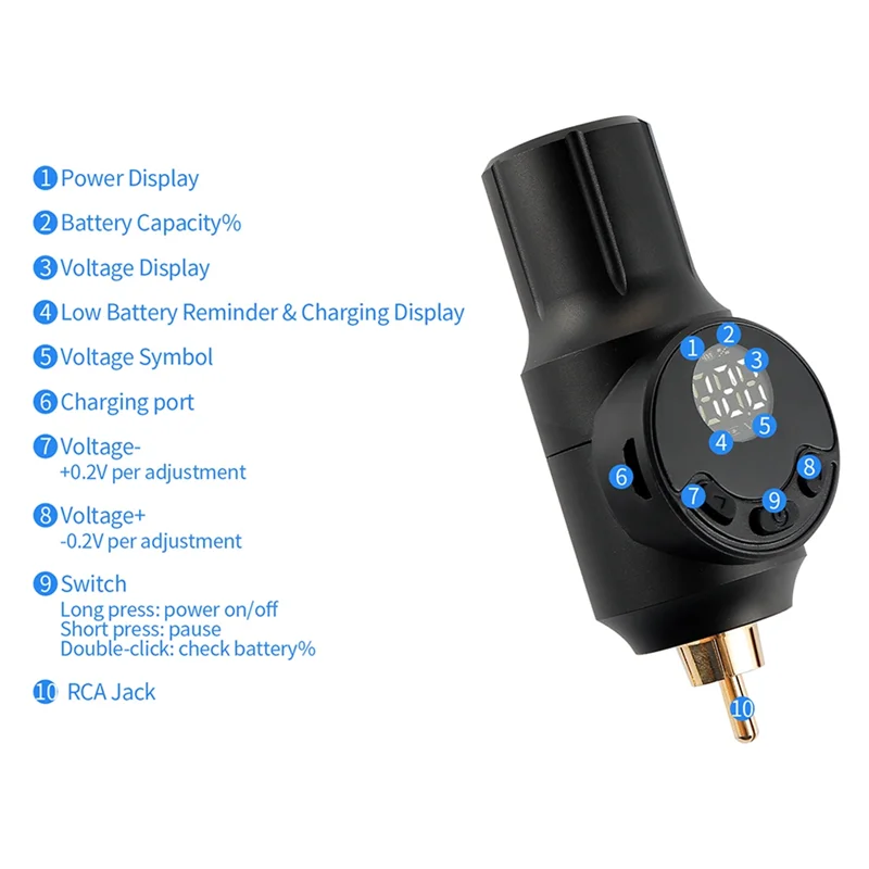 

AAAU-1500Mah Tattoo Pen Battery LCD Screen RCA Interface Connector Black For Tattoo Rotary Machine