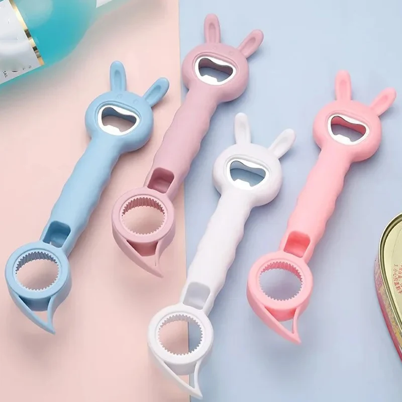 1PC MultiFunctional Bottle Opener 4-In-1 Universal Plastic Rabbit Beer Cap Driver Dining Bar Gadgets Household Kitchen Tools