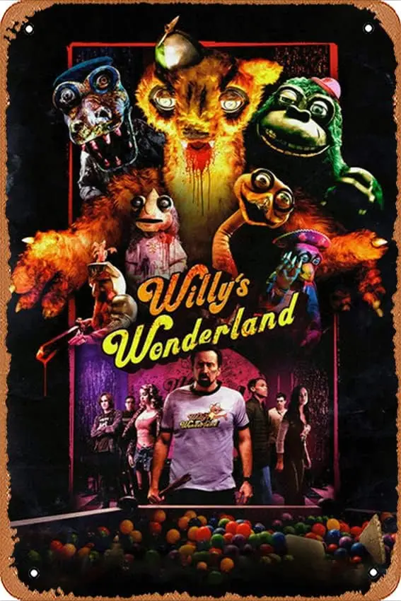 1p,Wall Decor Sign - Willys Wonderland Movie Film Poster Vintage Metal Sign Poster Sign Garage Bar Wall Decor 8 × 12 inches, Ret