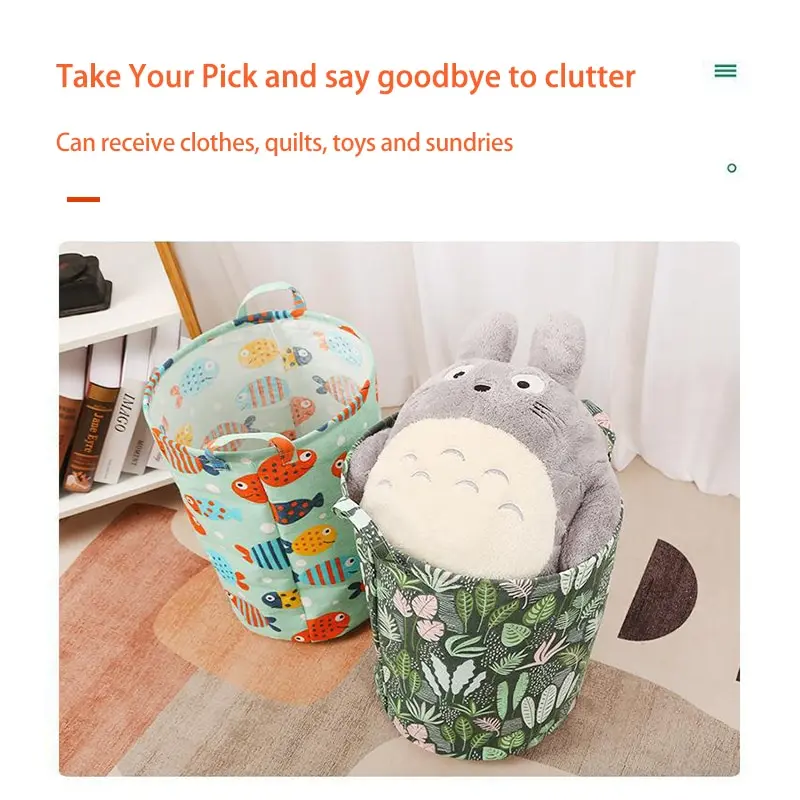 Laundry Basket Foldable Round Storage Bag Cotton Linen Organizer Bucket Waterproof Laundry Toy Storage Bag Dirty Clothes Basket