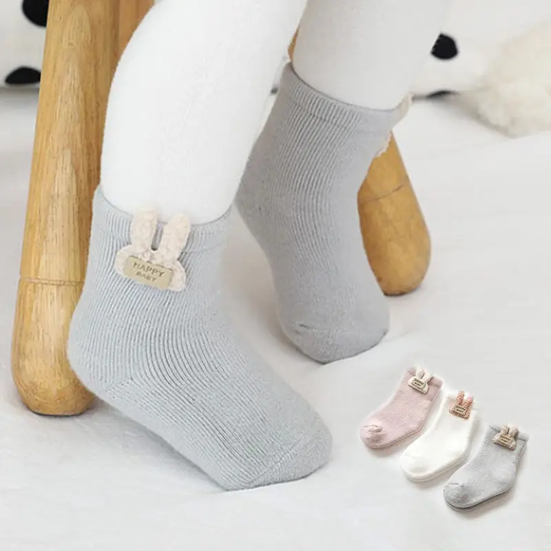 

3Pairs Newborn Plush Sock Winter Warm Kids Middle Tube Socks Thicken Velvet Anti-Cold Baby Footwear Cute Cartoon Children Socks