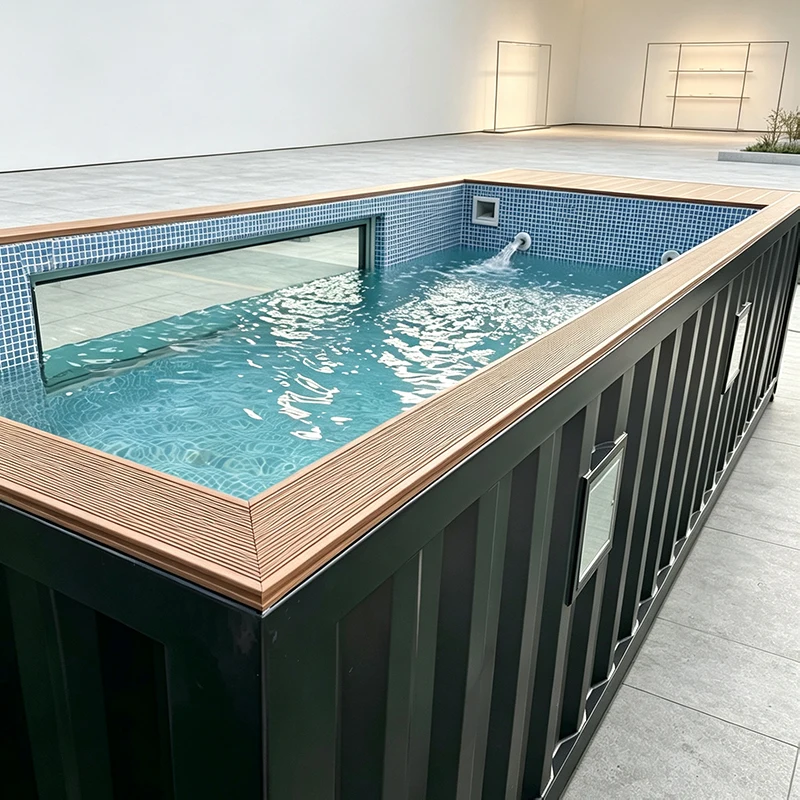 Portable Container Pool Luxury Outdoor Swimming Pool with Integrated Filtration and Wooden Deck for Backyard Relaxation