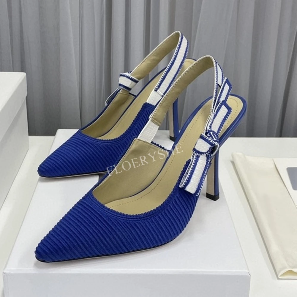 2024 Blue Pointed Toe Stiletto Pumps Summer New Arrival Solid Luxury Women Lace up Thin High Heel Party Sexy Design Shoes