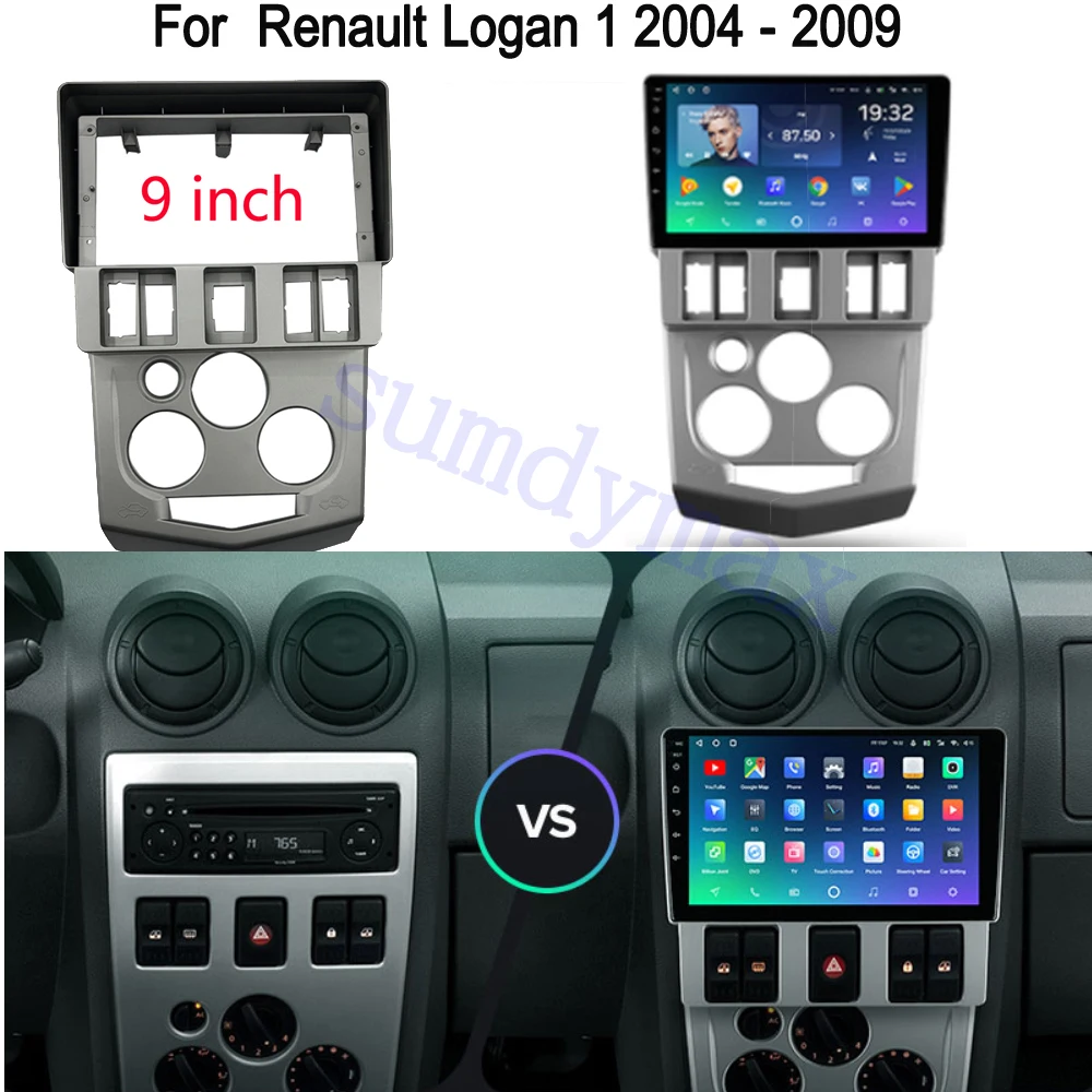 9inch 2 din Car dvd gps Fascias Frame For Renault Logan Dacia Logan 2004-2007 Android Radio Big Screen Dask Kit Fascia Frame