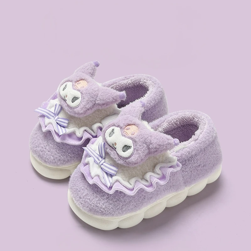 

Kids'Slippers Cartoon Heel Fluffy Keep Warm Fashion Winter Shoes For Children Anti-slip Thick Bottom Purple Blue Size 210-240