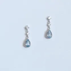 VOQ Silver Color Blue Crystal Pendant Earrings Simple Fashion Holiday Jewelry Sweet Romantic Gift