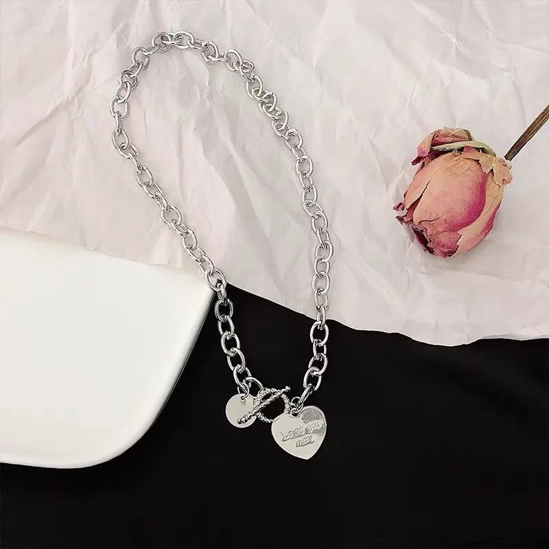 Collar Heart Necklace For Women Punk Stainless Steel Chain Hip Hop Fashion Simple Letter Chokers Statement Goth Jewelry