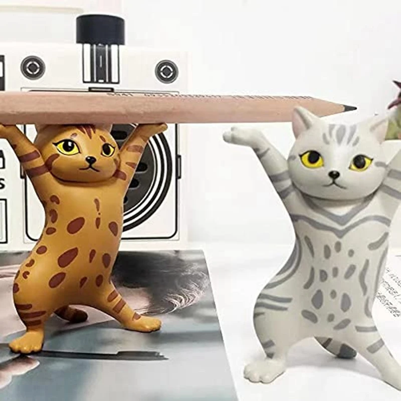 แท่นวางชุดหูฟังแมวเต้นรำ5ชิ้นแท่นวางปากกาแมวโลงศพแมวชั้นวางตั้งโต๊ะตกแต่งน่ารัก