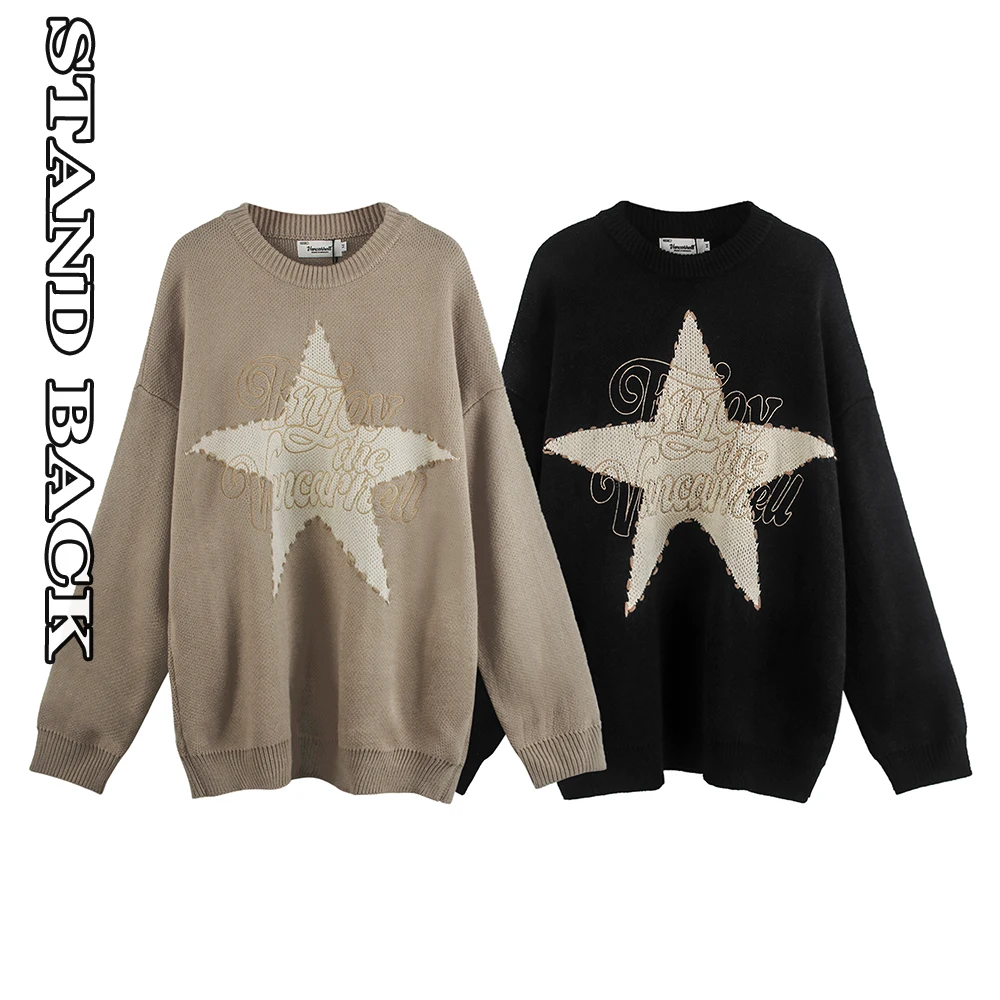 

American Vintage Embroidery Sweater Autumn/Winter Loose Design Slouchy Knitwear