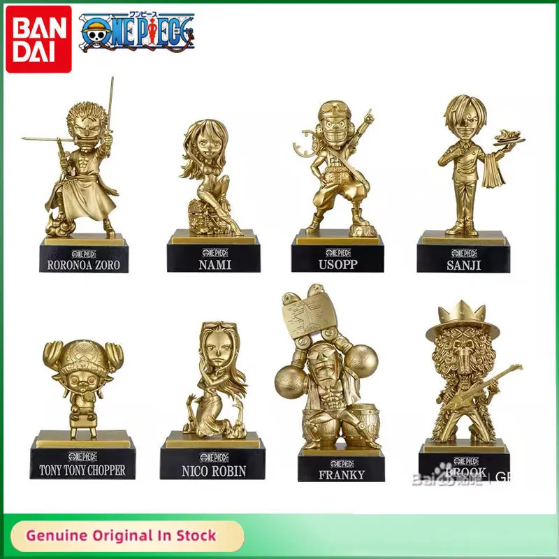 

Bandai Original One Piece WCF Luffy Nami Zoro JINBE Kumamoto Revival Anime Action Figures Bronze Statue of The Little Golden Man