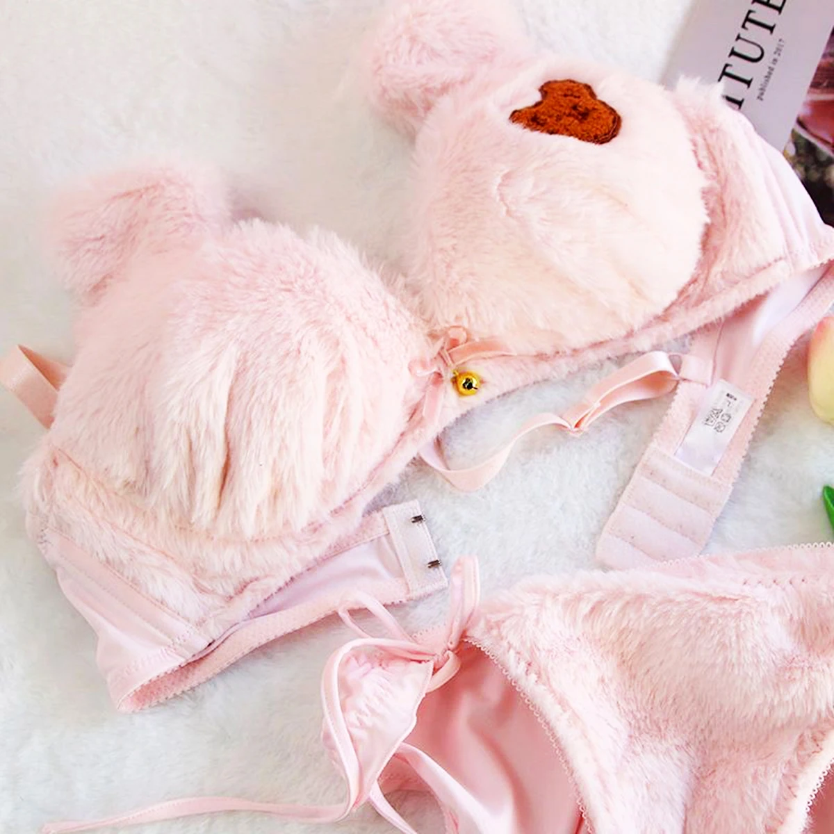 

Cute Cartoon Bear Embroidery Sweet Lingerie Bras Underpants Underwear Two Piece Sets Sweet Plush Set Sexy Girlfriend Gift