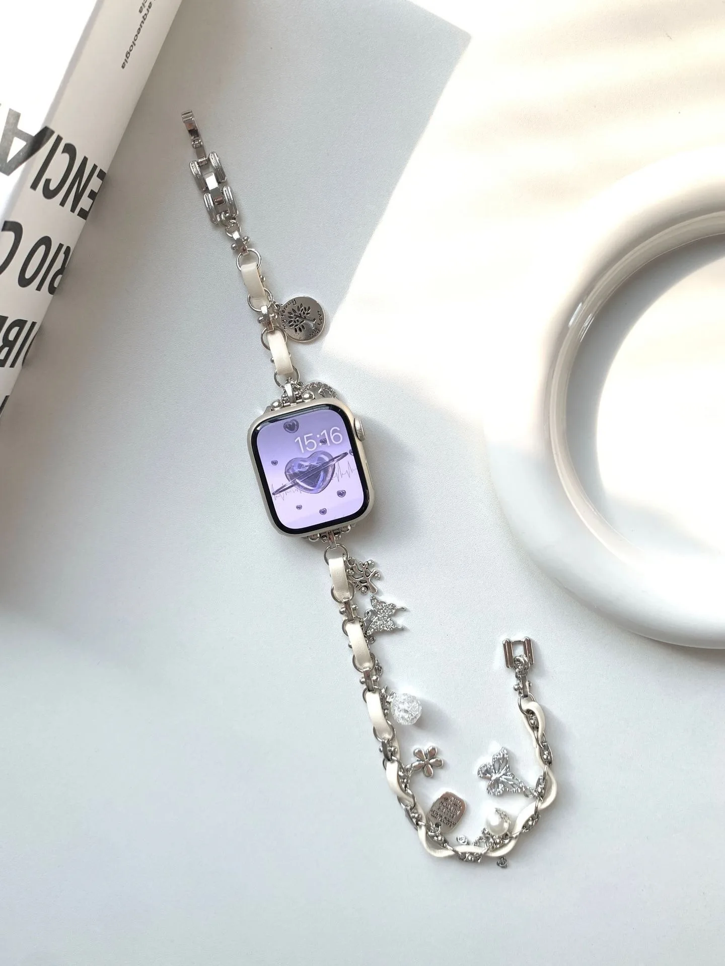 Denim Metal Bracelet for Apple Watch Series 11 10 9 8 7 Ladies Chic Double‑Circle Chain for IWatch Strap 38 42 46 49mm Wristband