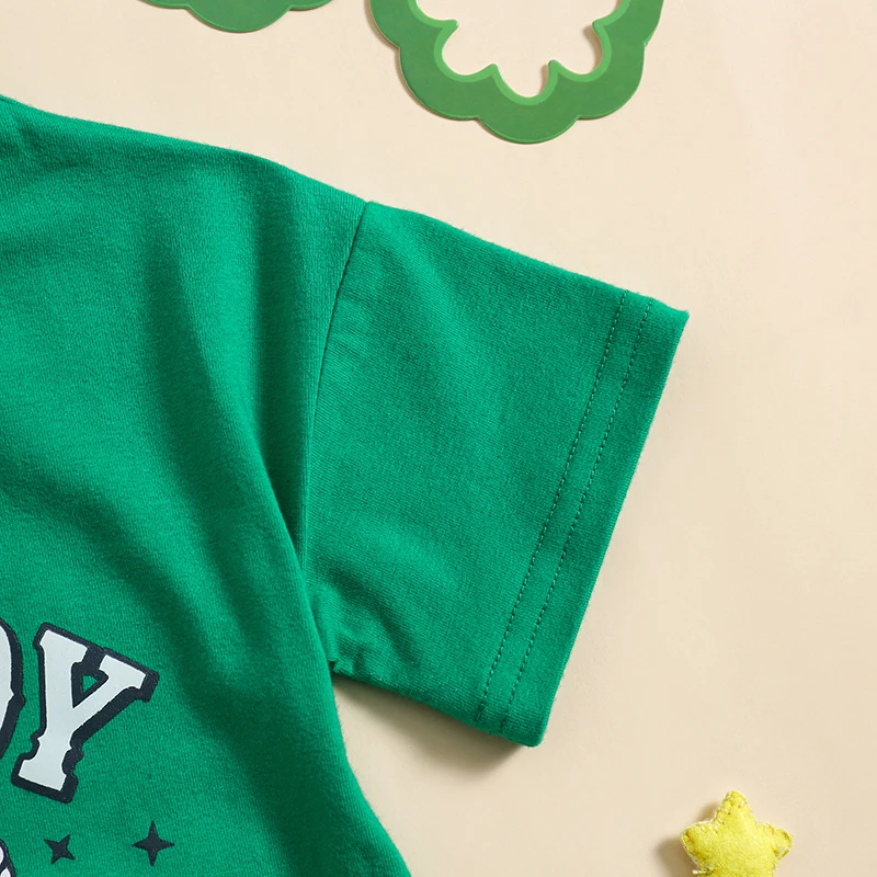 Baby Girl Boy Romper St Patrick s Day Outfits Casual Short Sleeve Shamrock Letter Print Bodysuit Spring Playsuit