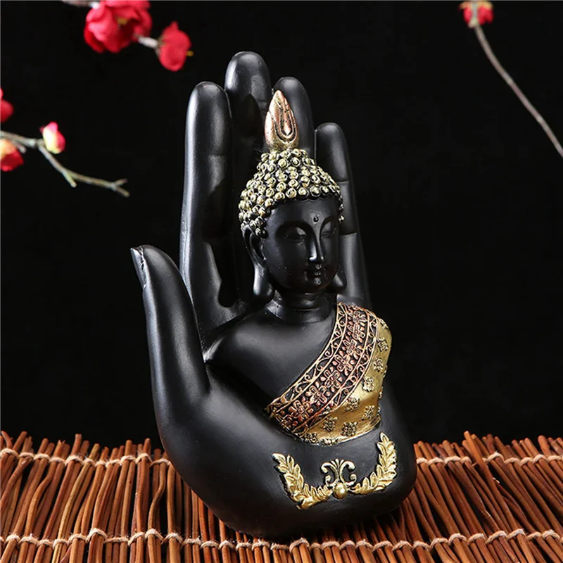 AT29-3X Thai Buddha In The Palm Statue Figurine,Zen Buddha Sculpture-Indoor/Outdoor Decor For Garden,Patio
