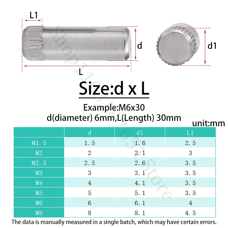 M1.5 M2 M2.5 M3 M4 M5 M6 M8 304 Stainless Steel Knurled Cylindrical Pin Shaft Pin Hinge Pin Toys Linkage Latch Hinge Fasteners